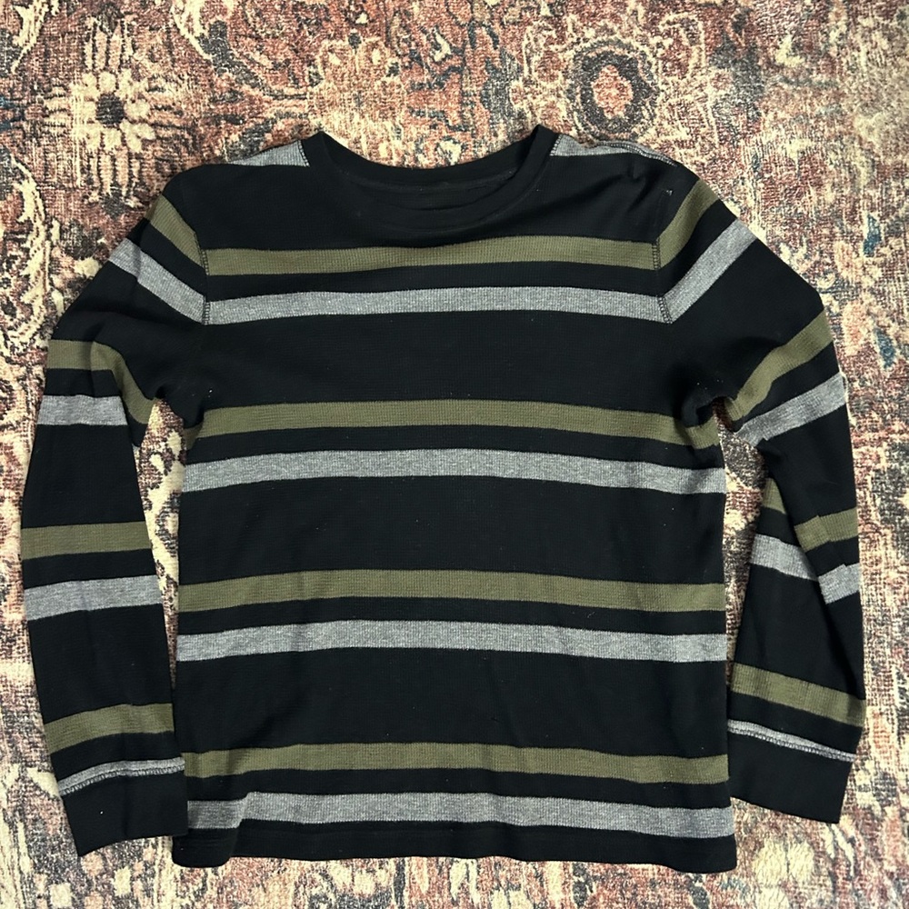 Urban Pipeline Black and Olive Striped Long Sleeve Tee